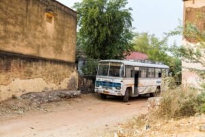 Rajasthan Roadways bus stationed in a green village in Jhunjhunu, June 30, 2025