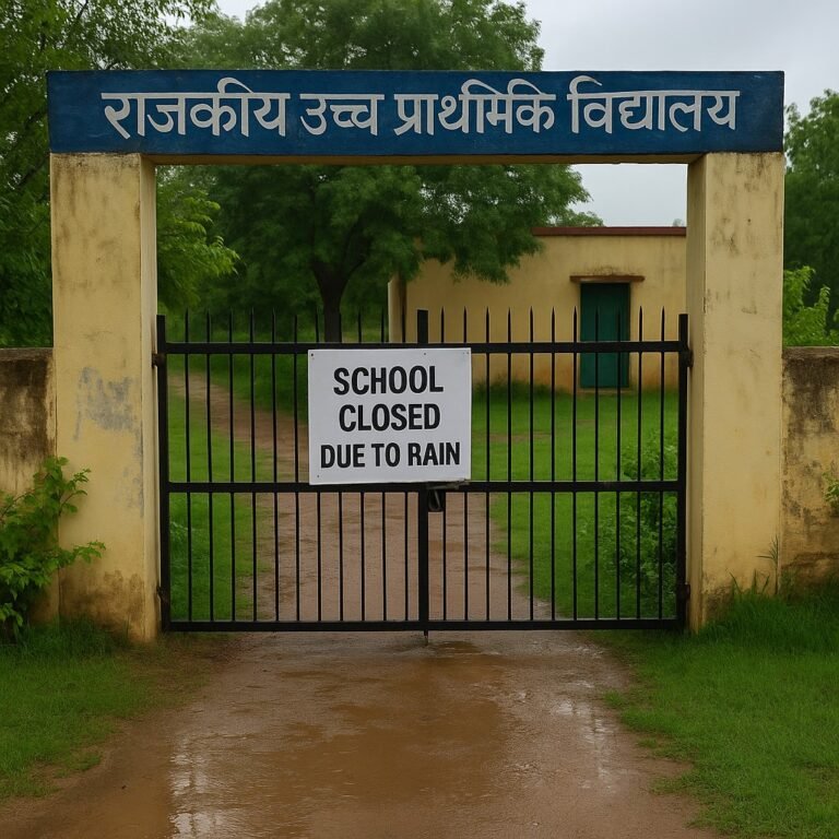 “झुंझुनूं में बारिश के चलते स्कूल बंद – जुलाई 2025 का दृश्य”