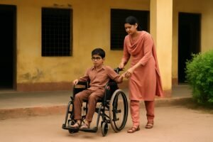 : दिव्यांग बच्चे की मदद करता सरकारी केयर अटेंडेंट