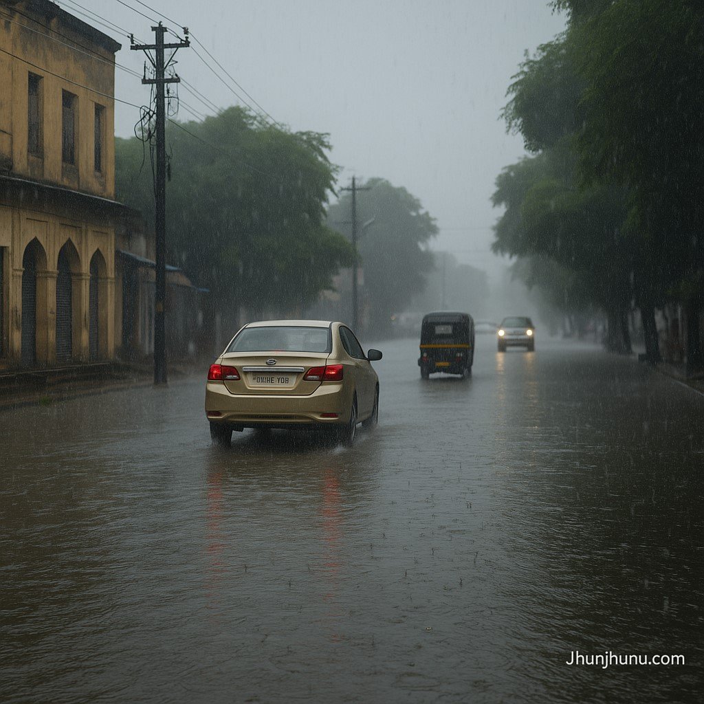 “झुंझुनूं शहर में भारी बारिश के बाद जलभराव – जुलाई 2025”