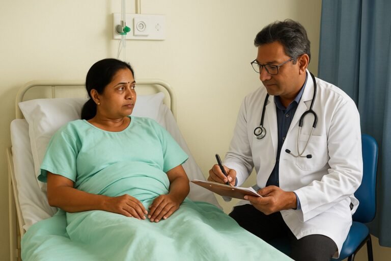Doctor treating a patient under RGHS scheme in a private hospital in Rajasthan