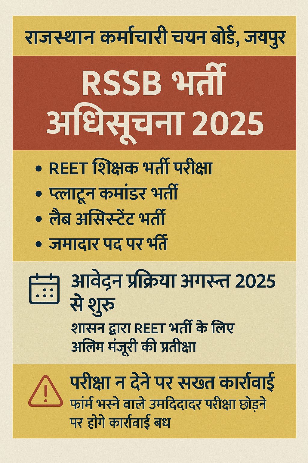 राजस्थान कर्मचारी चयन बोर्ड की चार नई भर्तियों की अधिसूचना 2025