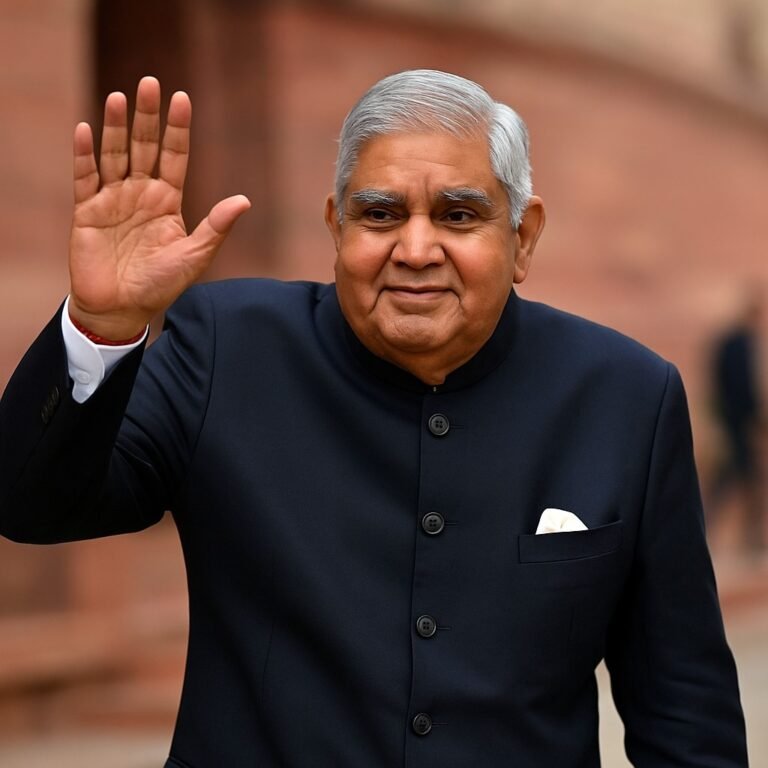 उपराष्ट्रपति जगदीप धनखड़ इस्तीफा देने के बाद संसद से विदाई करते हुए