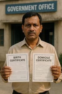 "भारतीय नागरिकता प्रमाण के लिए बर्थ और निवास प्रमाणपत्र के साथ व्यक्ति"