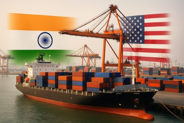 : भारत-अमेरिका व्यापार को दर्शाती मुंबई पोर्ट पर कार्गो जहाज की तस्वीर