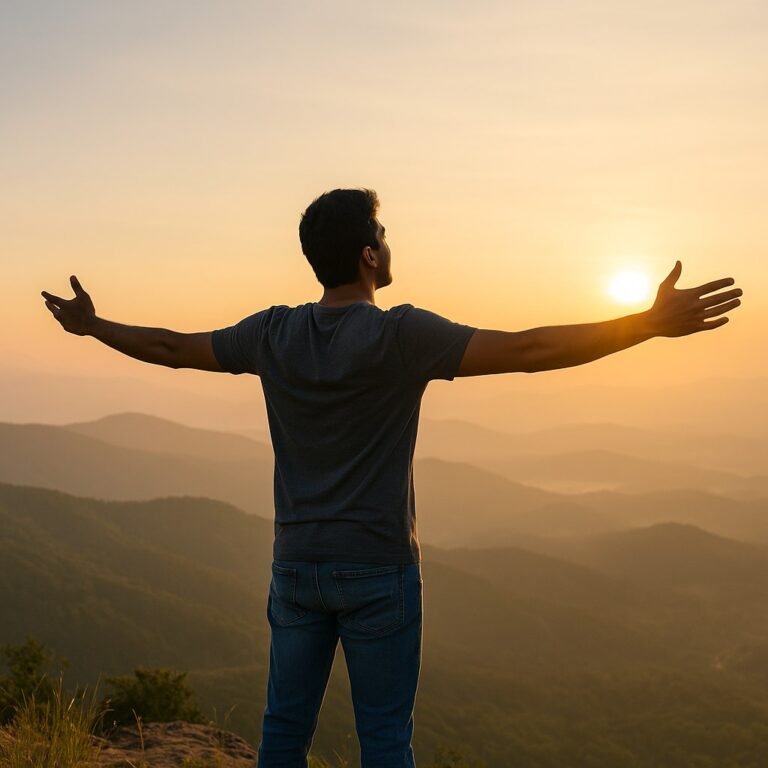 “भारतीय युवक खुले आसमान के नीचे आत्मविश्वास के साथ खड़ा है — कंफर्ट जोन से बाहर निकलने का प्रतीक”