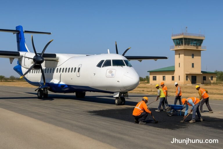 झुंझुनूं एयरपोर्ट पर रनवे विस्तार और ATR विमान का दृश्य