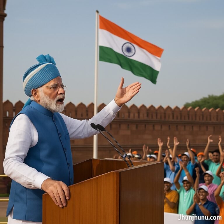 प्रधानमंत्री नरेंद्र मोदी स्वतंत्रता दिवस पर युवाओं के लिए ₹15,000 ग्रांट योजना की घोषणा करते हुए।