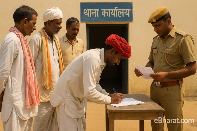 राजस्थान में ग्राम रक्षक भर्ती के लिए ग्रामीण युवक थाने में आवेदन करते हुए