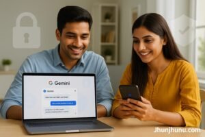 Indian users in Jhunjhunu exploring Google Gemini’s new privacy features on laptop and smartphone.